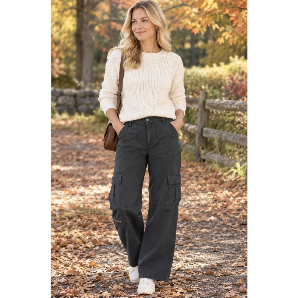 Aeropostale Utility Cargo Pants Women's XS Regular Black Wide Leg Pockets Y2K